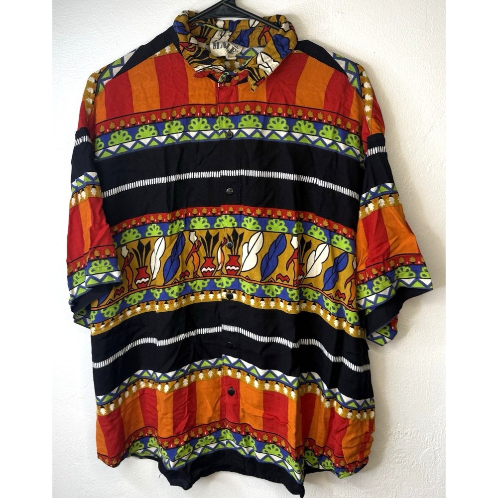 Vintage International Max Rayon Shirt Mens XL Tribal Aztec Button Up 90s -3696 - Picture 2 of 7